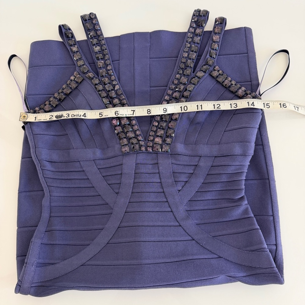 Herve Leger Navy V-Neck embellished Strap Midi Dress - Picture 8 of 8